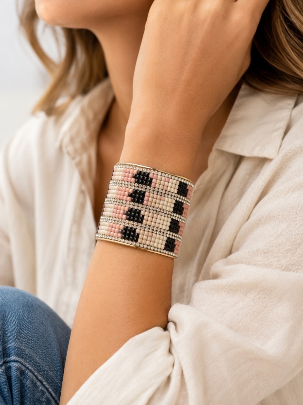 Handmade Canadian Beaded Crystal Cuff Bracelet